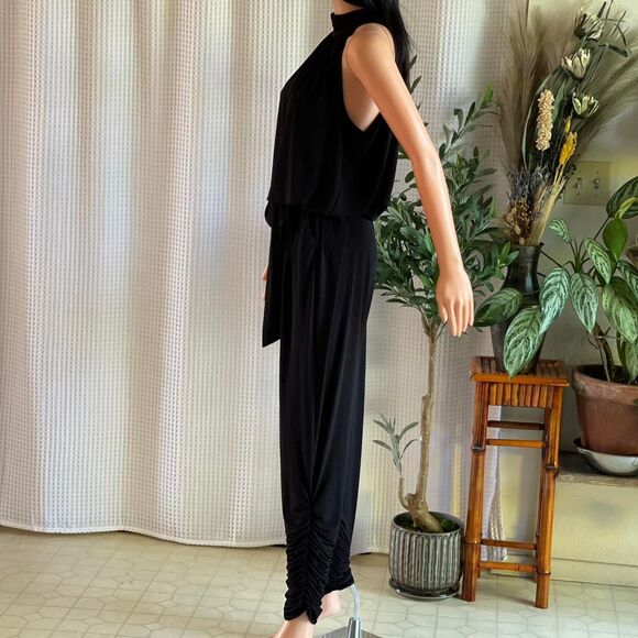 NWT Catherine Malandrino Black Halter Jumpsuit Romper Ruched Neck Maxi Size L - Picture 5 of 8
